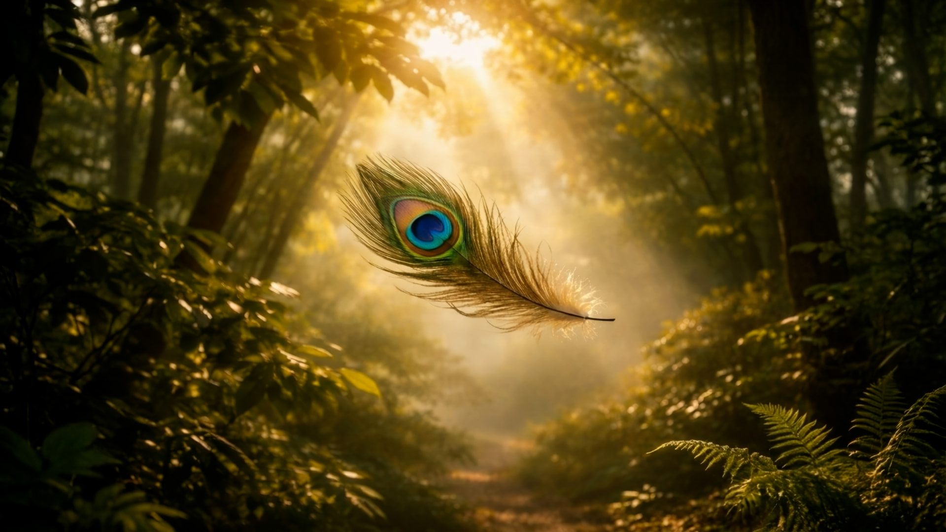 Madhava Yen Kadhala — peacock feather drifting through a sunlit forest